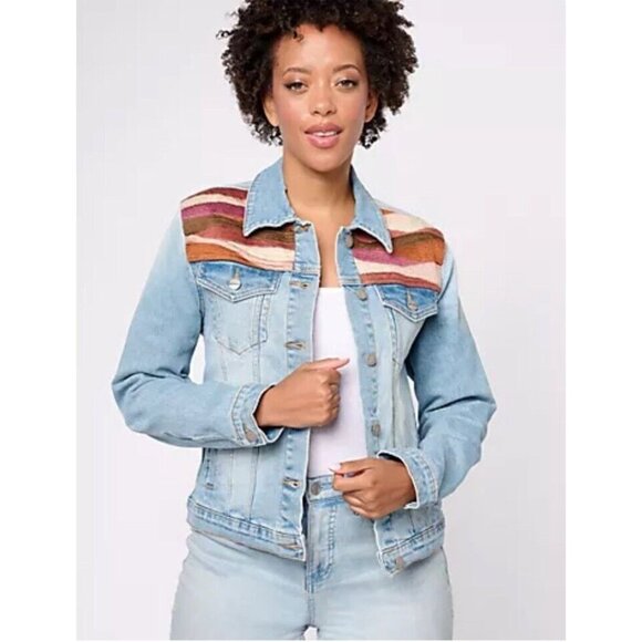 Driftwood Jeans Denim Jacket Arizona Sunrise Womens Plus Size 3X Embroidered NEW - Picture 1 of 16